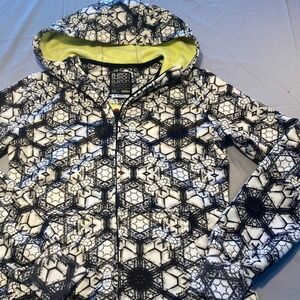 Burton Scoop Hoodie Full‎ Zip Geometric Print Neon Green Lined Size S